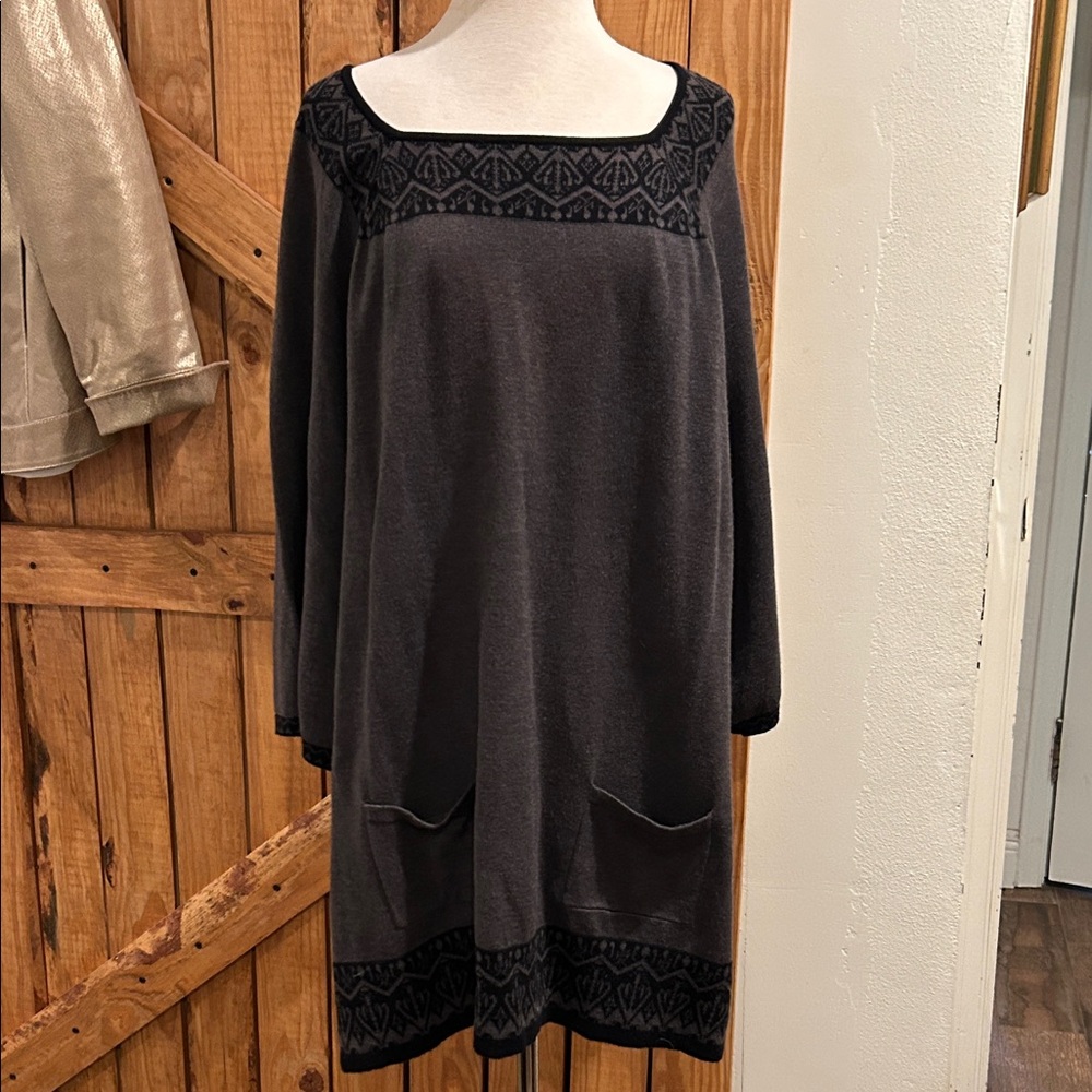 Style & Co. Gray Long Sleeve Dress with Black Accents